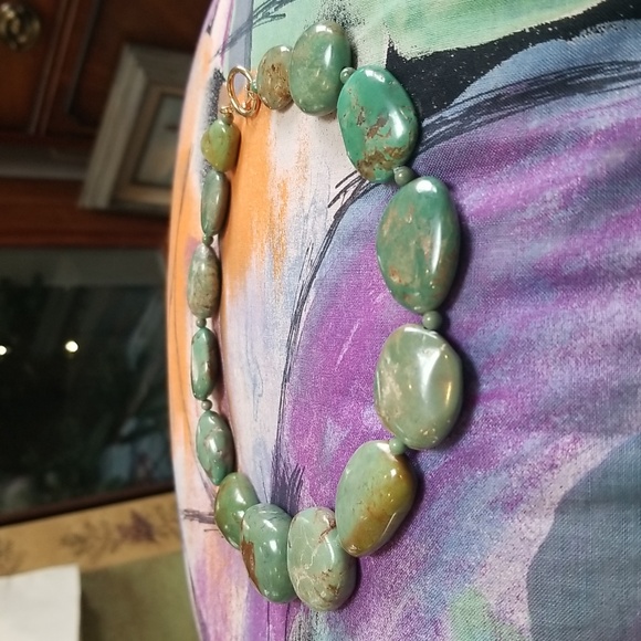 Natural Green Turquoise Stone Necklace With Gold Tone Clasp!!! NWOT!!!